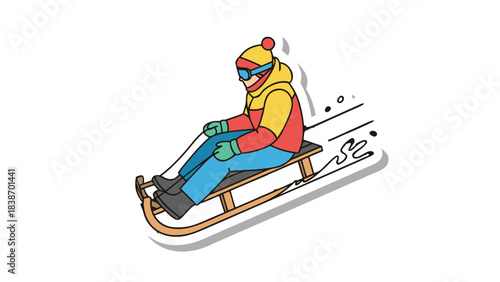 Person Wearing Winter Clothing and Goggles Riding a Sled Down a Snowy Hill in a Dynamic Action Pose with Motion Trails Visible Against a Black Background
