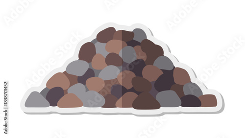 Pile of Natural Earth Tones Rocks and Pebbles in a Mound Shape with White Border on a Black Background