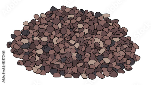Pile Of Small Brown And Grey Pebbles Detailed Close Up Shot Of Natural Stones On Black Background