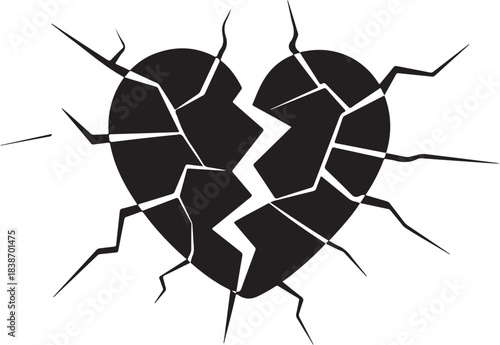 Black broken heart graphic with sharp cracks shattered
