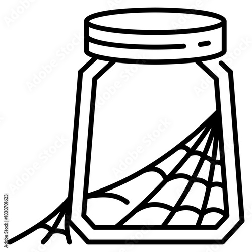 Empty Bottle with Spider Web line icon