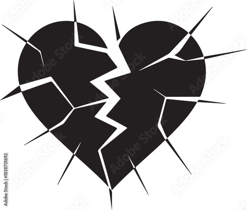 Black broken heart shape with sharp jagged cracks cracked