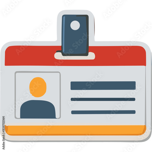 Red and blue identification card with orange and white accents displaying a silhouette of a person and lines for text set against a transparent background
