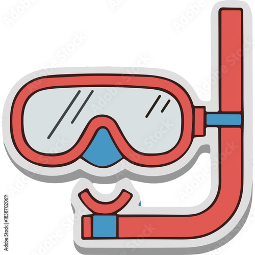 Red And Blue Snorkel Mask For Scuba Diving And Swimming Under The Ocean Water With Clear Water And Sunny Day