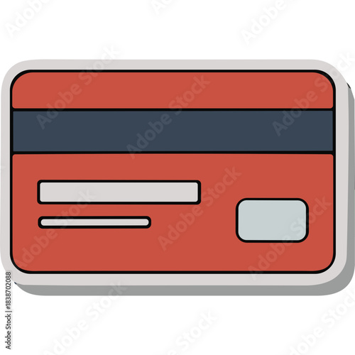 Red and Gray Back of a Credit Card with Dark Blue Stripe and White Lines on Black Background Clean Vector Design