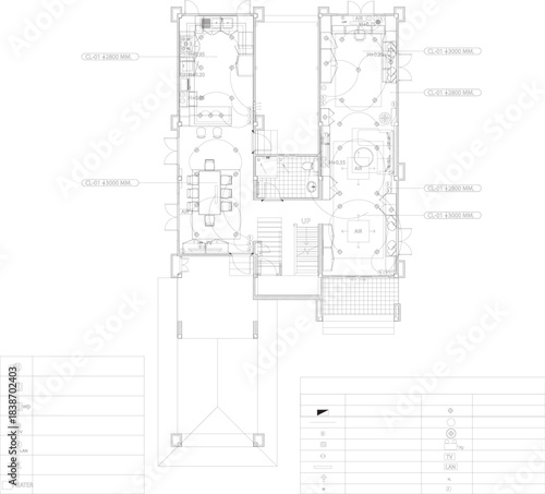 Furniture Layout Plan Level 1 with Downlight and Electrical Outlet Positions
