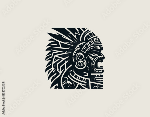Mayan Warrior Stone black vector logo illustration