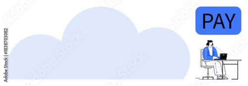 Cloud payment system. A person using a laptop for seamless digital transactions in a cloud-based environment. Cloud payment enhances online business efficiency. Ideal for e-commerce, digital banking