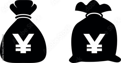 Financial savings money bag with Yen Yuan currency symbol graphic