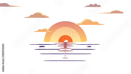 Pixel Art Sunset Over Calm Water With Reflections And Scattered Clouds In A Dark Sky