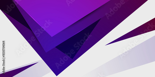 Abstract sporty background with purple papercut overlap triangle pattern element concept on bright white color design. Cool banner background style.