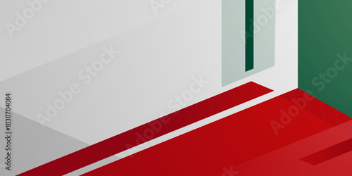Abstract futuristic banner background with building pattern concept. Red and green color element pattern on white background design. 