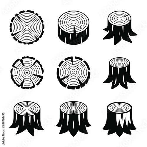 Wood Log Cross‑Section Icon Pack – Tree Rings & Stumps