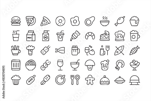 Meal, Snack, and Beverage Vector Set for Digital Menus and Food Service Platforms