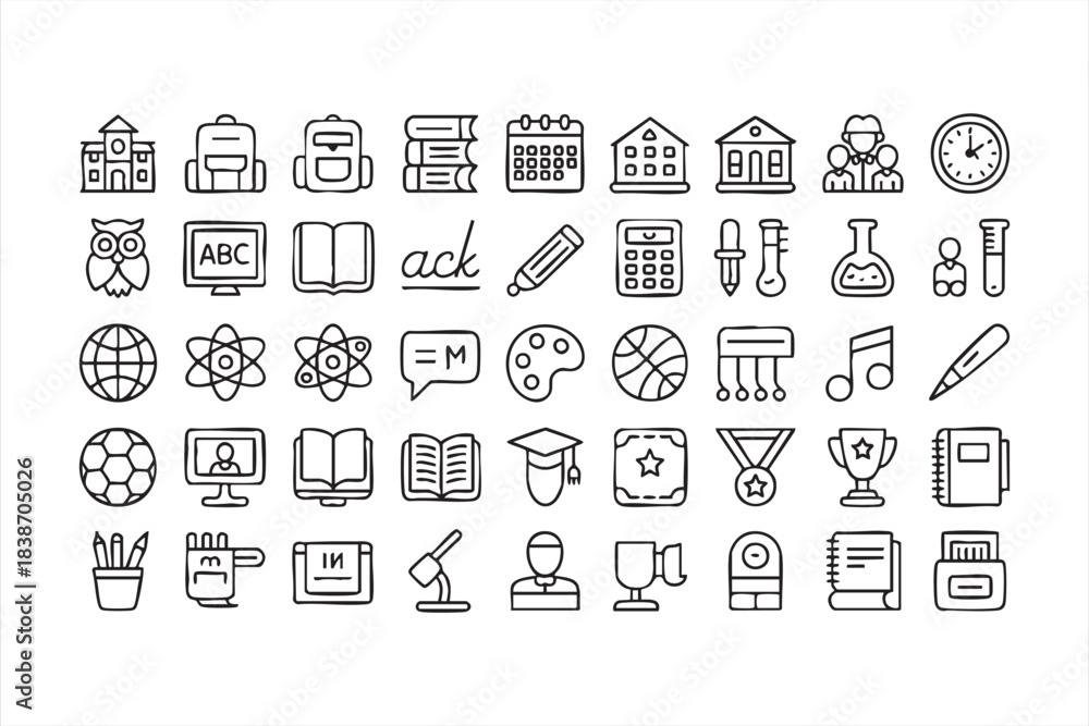 Fototapeta premium Education and School Icon Set for Learning Platforms, Classrooms, and Academic UI