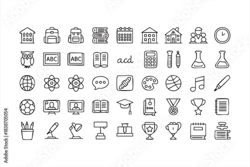 School Supplies and Study Icons for Education Apps, e-Learning, and Class Resources