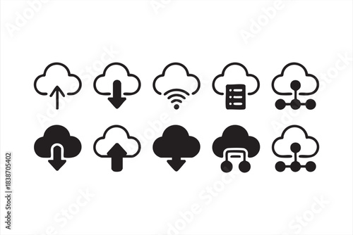 Upload and Download Cloud Icons for File Transfer, Backup, and System UI Kits