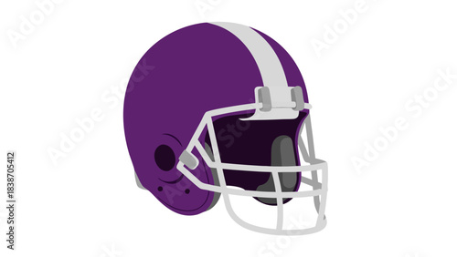 Purple American Football Helmet with White Stripe and Facemask Isolated on Black Background with Pixelated Detail and Sports Equipment Theme