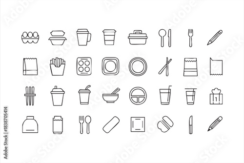 Food Packaging and Takeout Icons for Delivery Apps, Restaurant UI, and Menu Design
