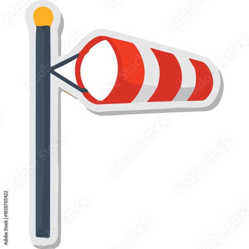 Red and White Striped Windsock Mounted on a Dark Gray Pole Indicating Wind Direction Against a Transparent Background