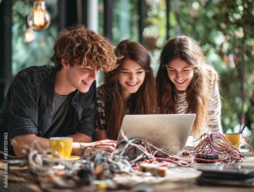 Candid documentary photograph of diverse group collaborating on technology projects modern workspace natural light