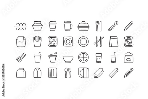 Restaurant Packaging Icons for Delivery Systems, Cafes, and Quick-Serve Brands