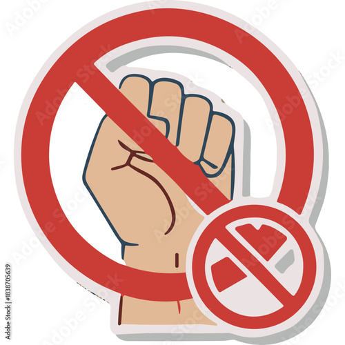 Red Circle With Diagonal Line Symbol Over A Fist And Smaller Red Circle With Diagonal Line Symbol Over A Red Square Symbol Graphic Illustration On Black Background