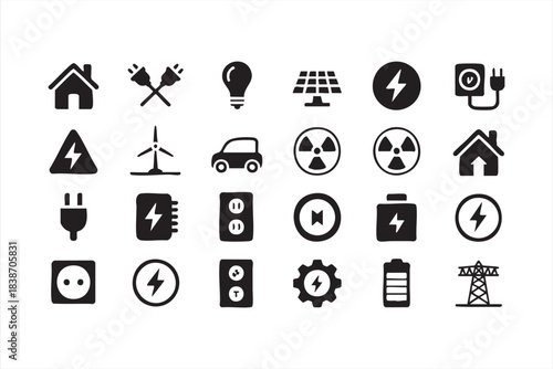 Solar, Wind, and Electrical Outlet Icons for Clean Energy and Utility Design