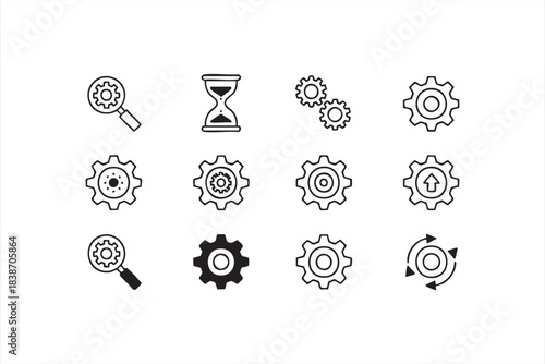 Process and Configuration Icon Set Featuring Gear Elements and Operation Symbols