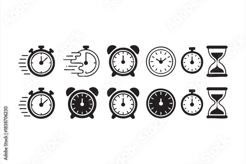 Clock and Hourglass Symbols for Time Tracking and Workflow Management