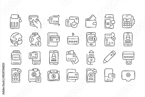 Secure mobile banking icon set for digital wallets, card verification, and online checkout flows