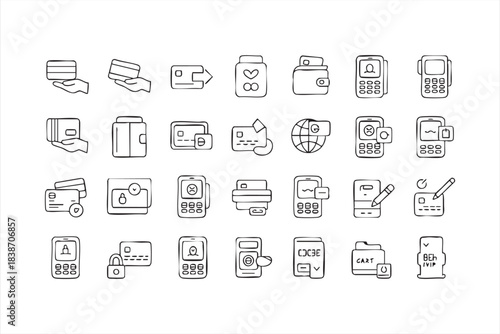 Finance vector icons for payment processing, POS terminals, and card-based digital transactions