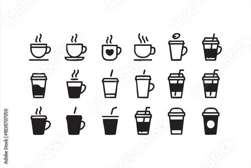 Café drink symbols for menu design, restaurant branding, and beverage-focused UI kits