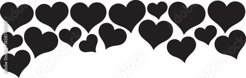 Black hearts scattered across white background love
