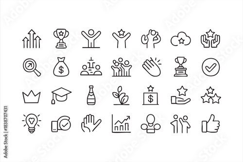 Motivation and success icons for rewards, recognition, goal tracking, and performance design