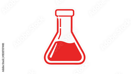 Red Liquid In A Laboratory Glass Flask On A Black Background With A White Outline Representing Science And Chemistry Experiments