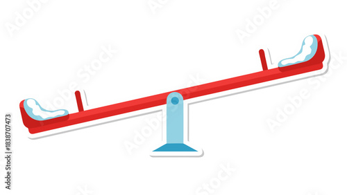 Red Playground Seesaw With Blue Base And White Snow Accents On A Black Background