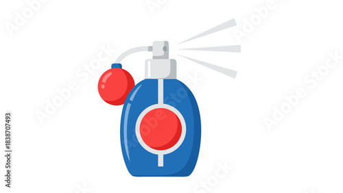 Retro Blue Perfume Atomizer With Red Bulb And Spray Misting Isolated On Black Background Pixel Art Style