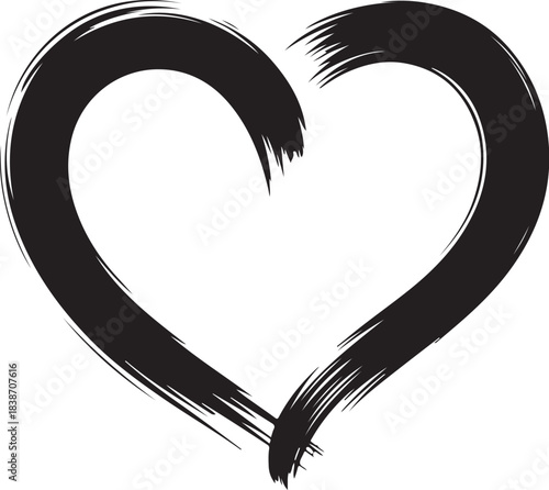 Black ink brush stroke heart symbol love white