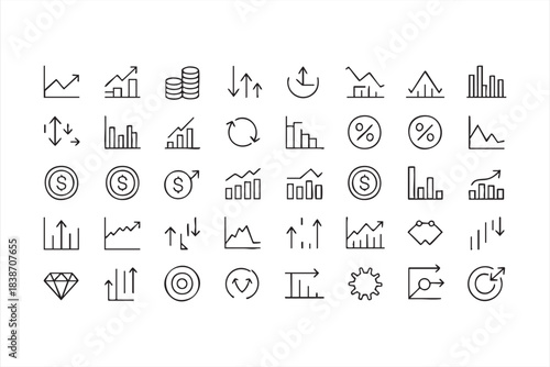 Market analysis icons for revenue dashboards, investment insights, and financial trend visuals