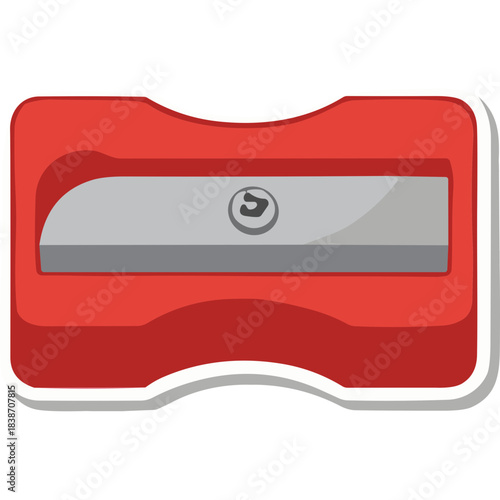 Red Plastic Pencil Sharpener with Silver Blade on Isolated Black Background with White Outline Subtle Shadow Detail Isolated Office Supply for School or Art Projects