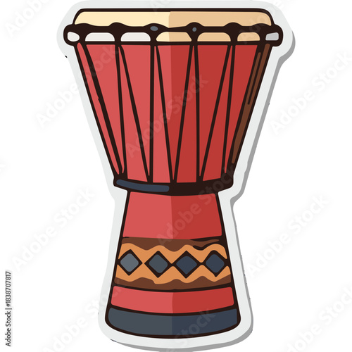 Red Djembe Drum With Decorative Tribal Patterns And Black Strings On A Transparent Background Detailed Illustration