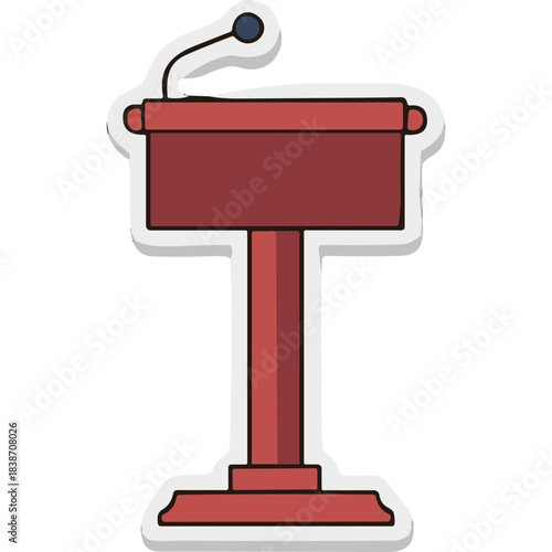 Red Lectern Podium With Microphone For Public Speaking Presentation Or Lecture In A Simple Flat Design Style Isolated On Black Background