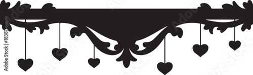 Black ornate banner with hanging hearts decorative