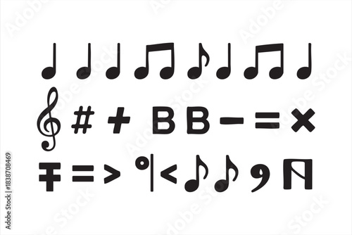 Music notation icons for score design, theory learning, rhythm training, and composition tools