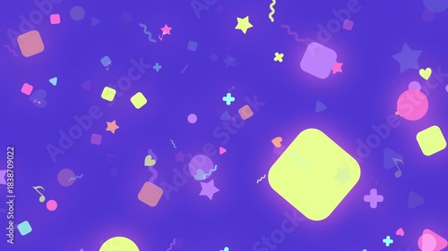 ハート・星・音符などのカラフルでハッピーなアニメーション　ローテーション　ループ