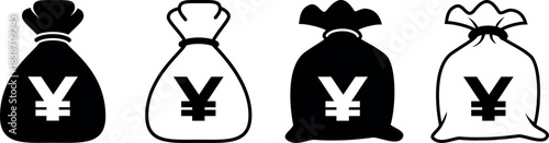 Black Yen currency icon set