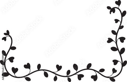 Black vine with heart shaped leaves border design white