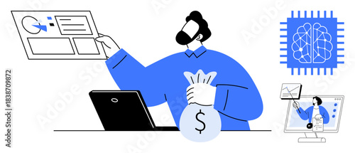 Financial technology through data analysis and neural network with a focus on fintech. Fintech elements include financial growth, digital currency, and technological advancement. Ideal for financial