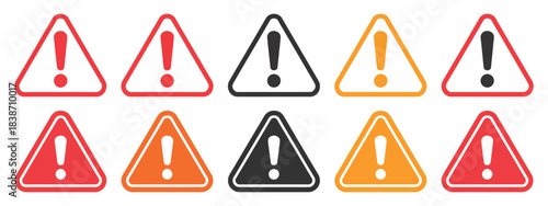Warning Sign Alert Icons Set, a vector collection featuring precaution marks, danger symbols, and alert icons suitable for safety, industrial
